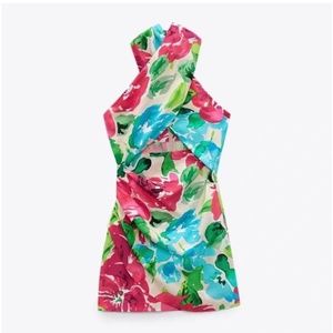 Zara mini cross neck floral dress NWT